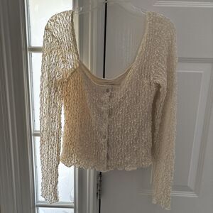 NWT By Anthropologie Women’s Large Long Sleeve Lace Button Front Top White